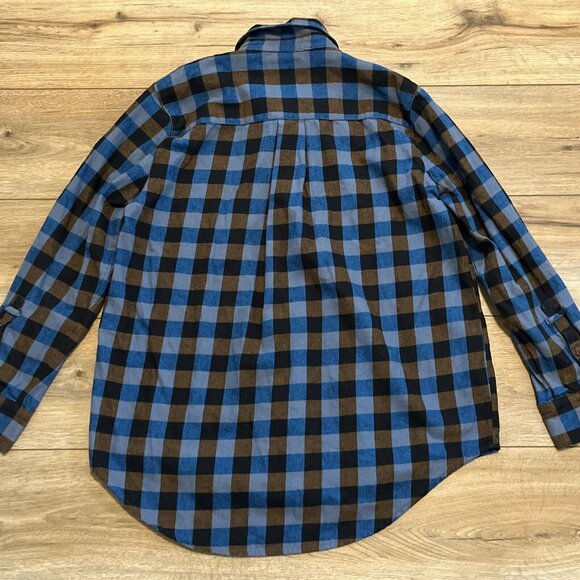 Madewell Flannel Drop-Shoulder Popover Top SZ Medium Blue Brown Check Button - Picture 12 of 12